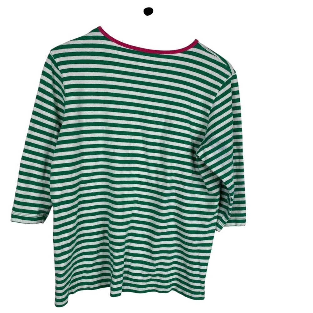Quacker Factory Top Women's Multicolor Sz L Pineapple Stripe Beaded 3/4 Sleeves - Picture 2 of 6